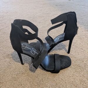 Jessica Simpson Black Strappy Suede High Heel Sandals